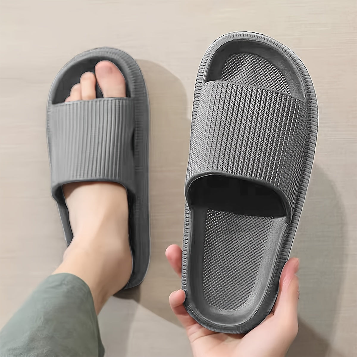 Comfort & Style Men's EVA Slides - Non-Slip, Versatile Stripe Design, Season-Ready Open-Toe Sandals for Anywhere Wear - HaaTFooT