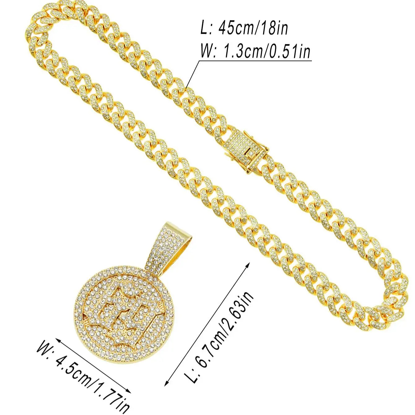 1Pcs Cool Rhinestone Round brand number "69" Pendant Necklace with golden and silvery Cuban ice chain for men and women - HaaTFooT