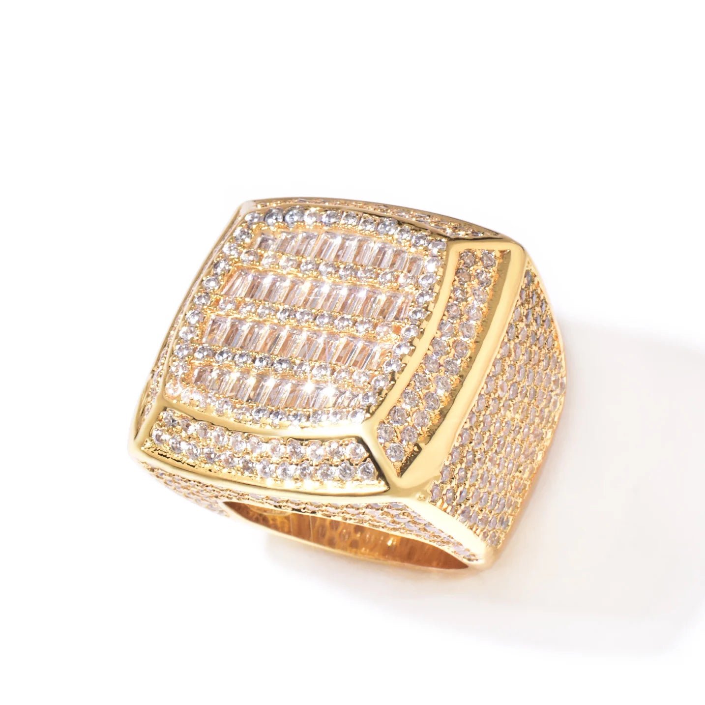 CUC Baguette Cut Square Iced Out Men Ring AAAA Fully Iced Zircon Fashion Rock Rings Gold Silver Color Copper Jewelry - HaaTFooT