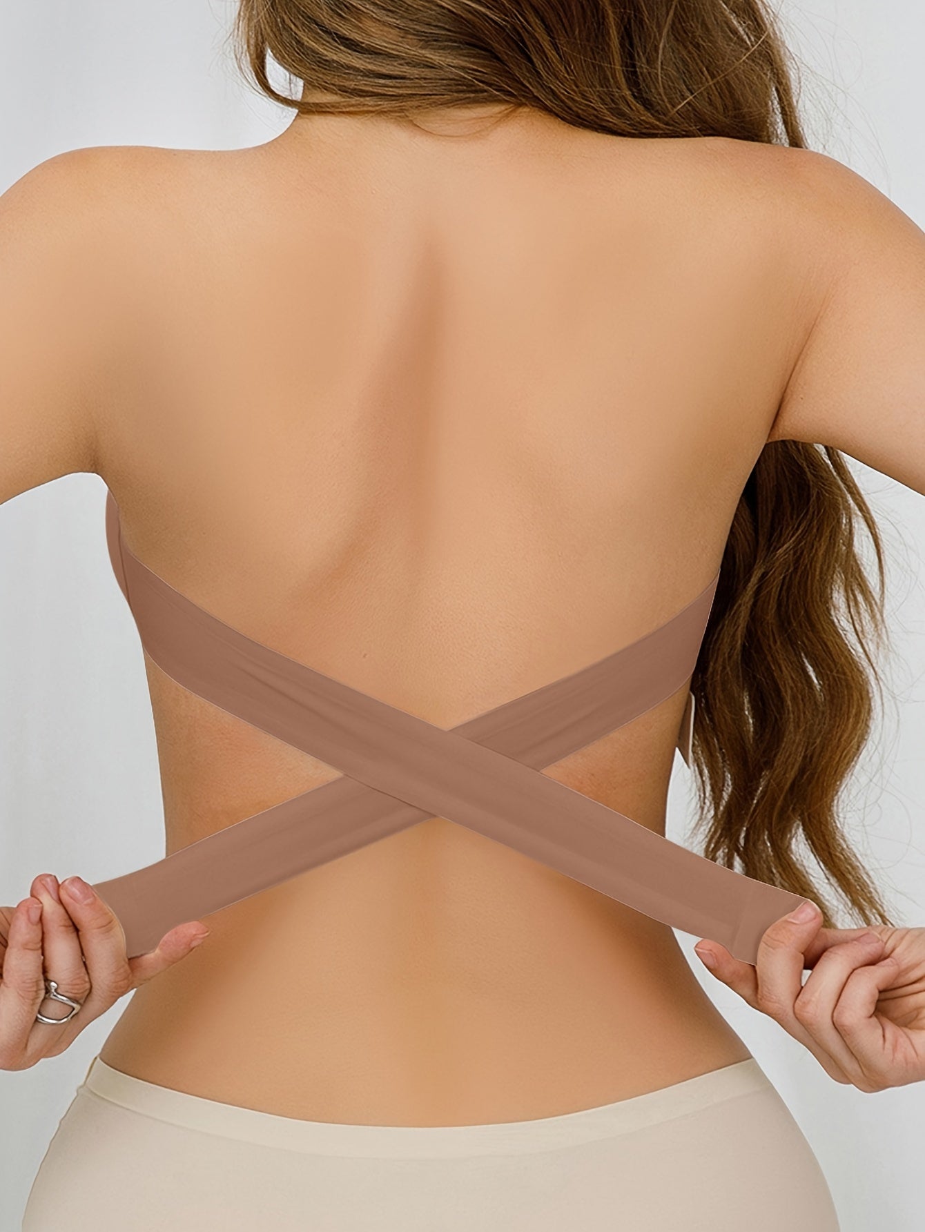 Wireless Bandeau Bralette with Side Closure, Sexy Strapless Nylon Knit Fabric - Removable Padding, Cross Strap Detail, Solid Color Stretch Bandeau for Adults - Nylon 75%, Elastane 25% - HaaTFooT