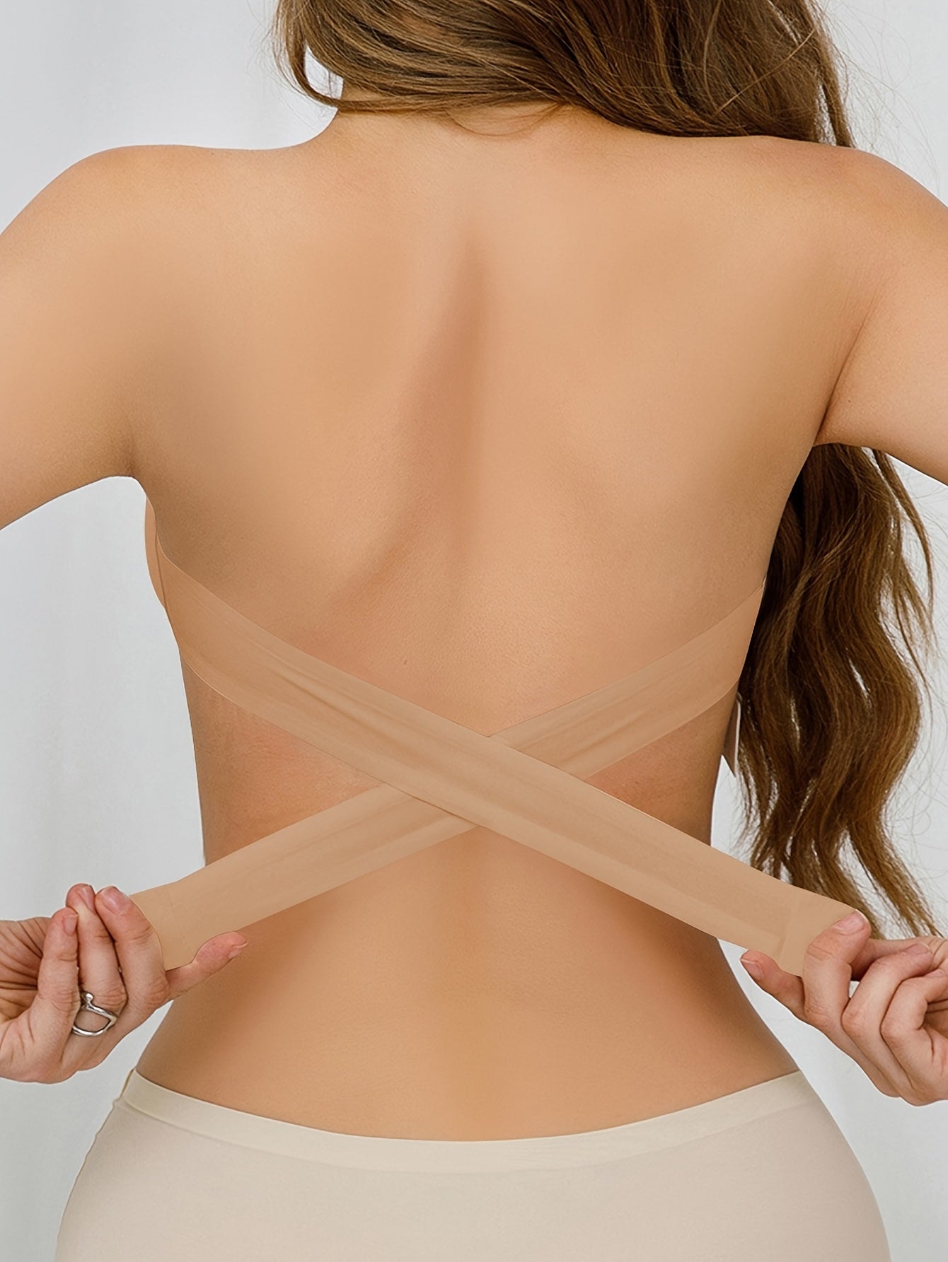 Wireless Bandeau Bralette with Side Closure, Sexy Strapless Nylon Knit Fabric - Removable Padding, Cross Strap Detail, Solid Color Stretch Bandeau for Adults - Nylon 75%, Elastane 25% - HaaTFooT