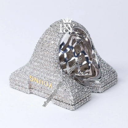 JEWE Customized 925 Sterling Silver Baguette Emerald Cut Diamond Iced Out Hand Setting Custom Vvs Moissanite Initial Letter Ring - HaaTFooT