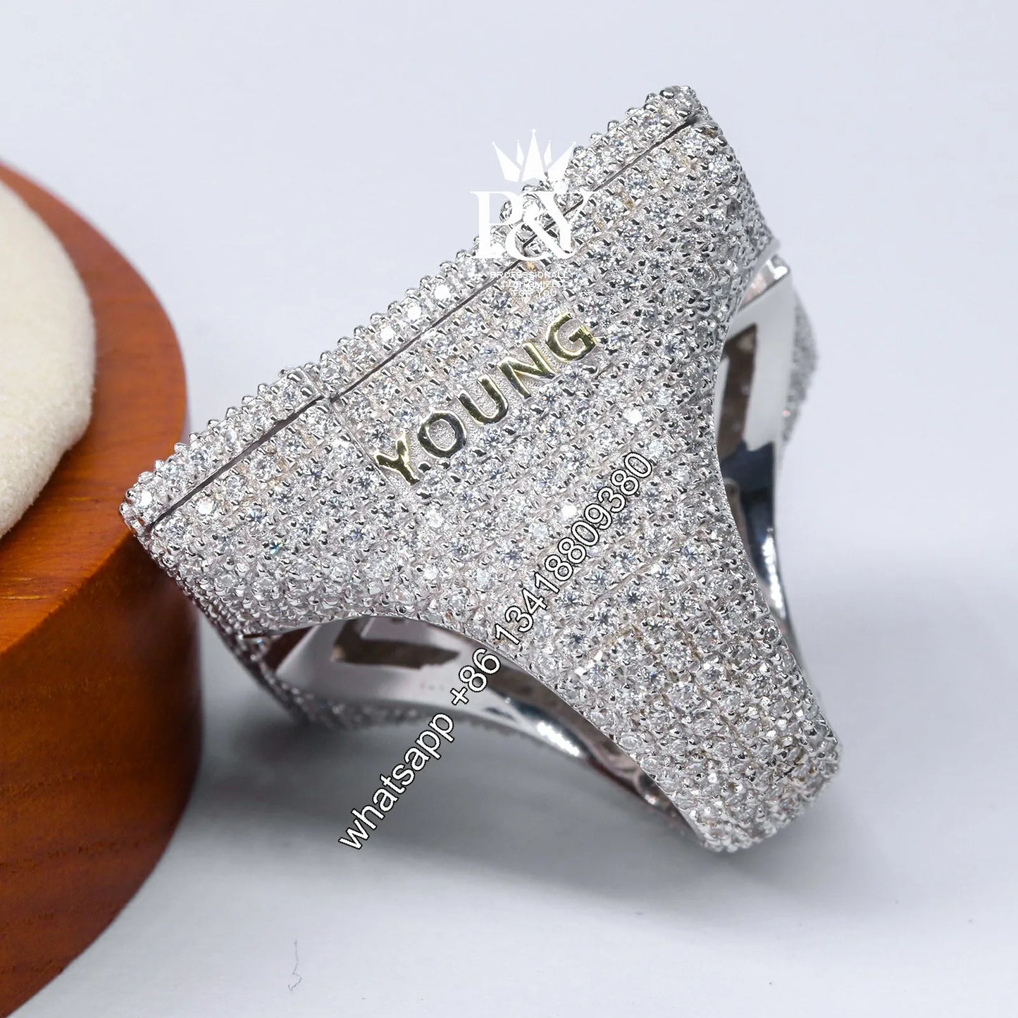 JEWE Customized 925 Sterling Silver Baguette Emerald Cut Diamond Iced Out Hand Setting Custom Vvs Moissanite Initial Letter Ring - HaaTFooT