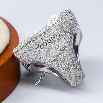 JEWE Customized 925 Sterling Silver Baguette Emerald Cut Diamond Iced Out Hand Setting Custom Vvs Moissanite Initial Letter Ring - HaaTFooT