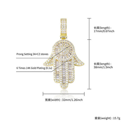 Hip Hop Claw Setting AAA+ Cubic Zirconia Bling Iced Out Hand of Fatima Pendants Necklaces for Men Rapper Jewelry Drop Shipping - HaaTFooT