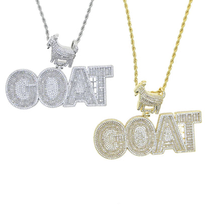 2022 New Animal Goat With Letter Initial Pendant Full Iced Out Bling 5A Cubic Zircon Necklace For Women Fashion Hiphop Jewelry - HaaTFooT