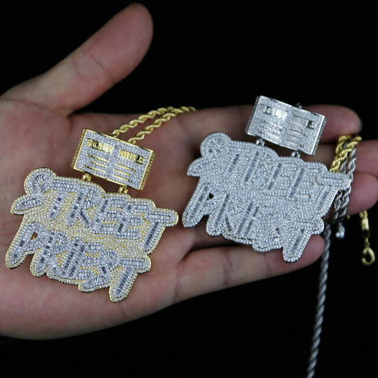 HipHop Inlaid 5A CZ Cubic Zircon Street Priest Letters Pendant Men's Necklace With High Quality Ice Out Bling Rope Chain Jewelry