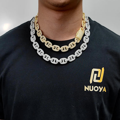 Hip Hop Jewelry 16MM CZ Miami Cuban Necklace Bling Iced Out Rapper Classic The Pig Nose Cuban Link Chain - HaaTFooT