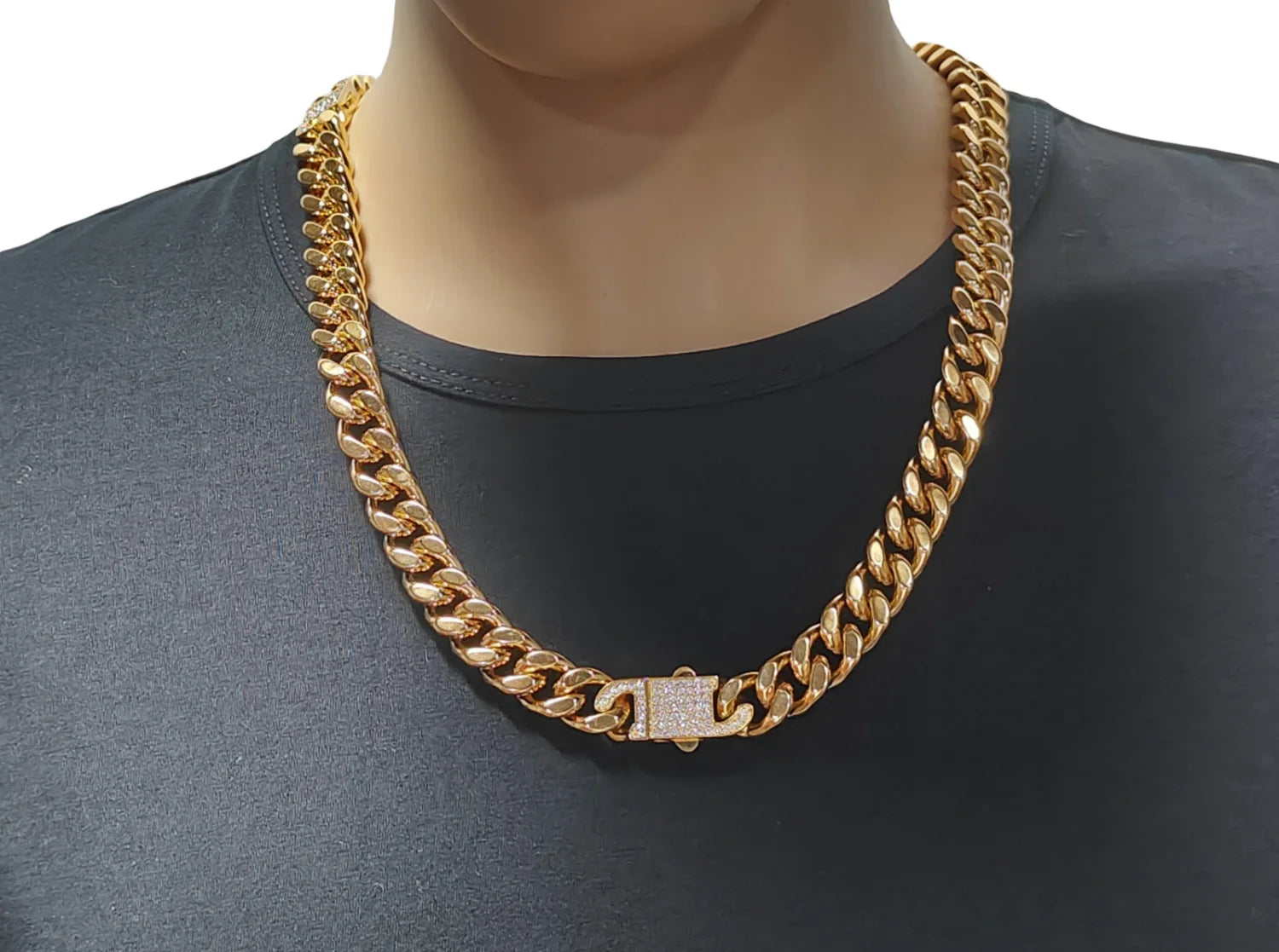 SDA Waterproof Jewelry Stainless Steel Link Cuban Chains Miami Gold Silver Two Color Iced Out CZ Clasp Bracelet Necklace - HaaTFooT