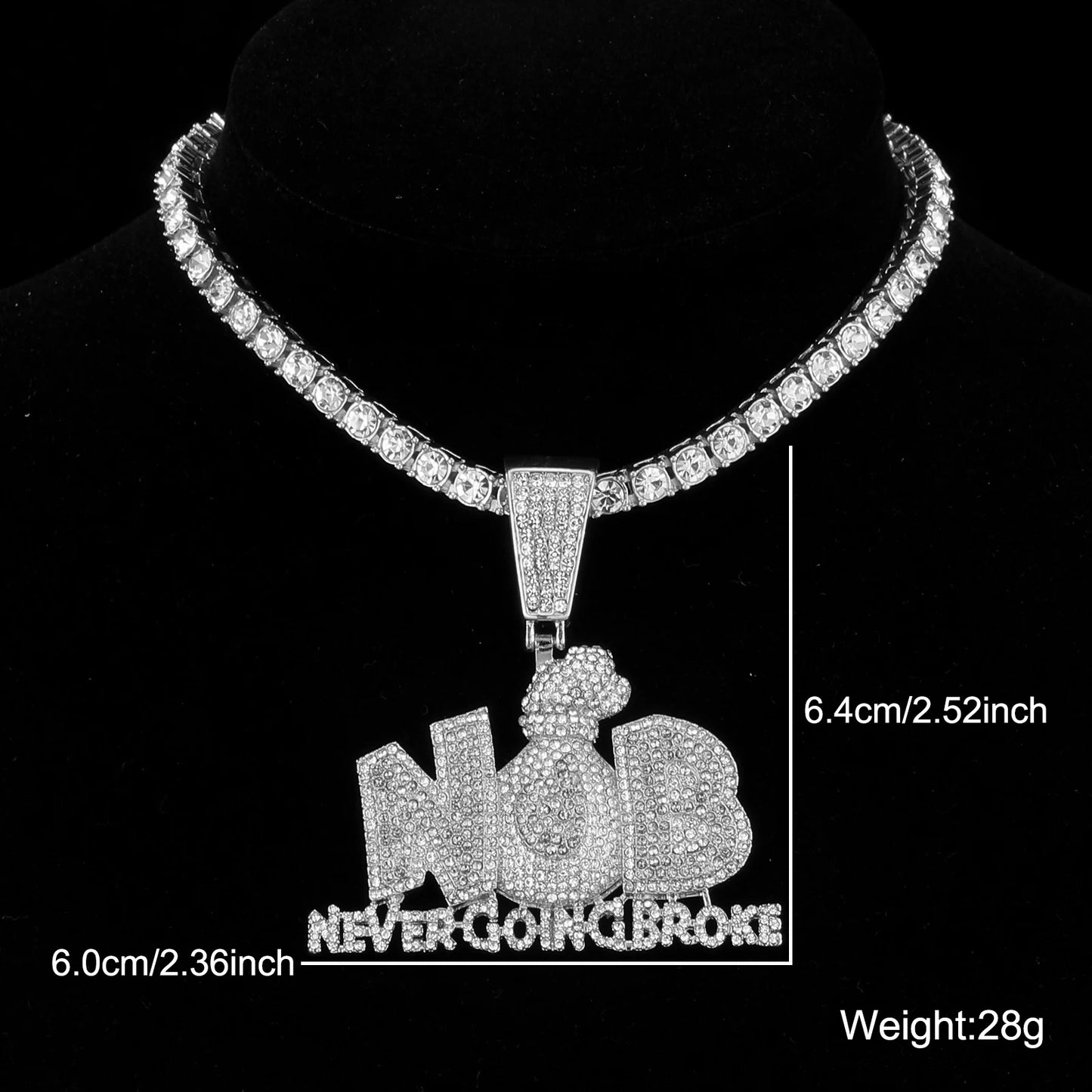HIP Iced Out Letters Money Bags Pendants With 13mm Cuban Link Chain Rhinestone Necklaces For Men's Women Rapper Jewelry - HaaTFooT