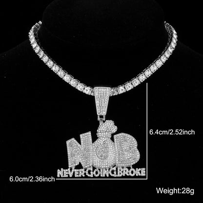 HIP Iced Out Letters Money Bags Pendants With 13mm Cuban Link Chain Rhinestone Necklaces For Men's Women Rapper Jewelry - HaaTFooT