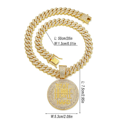 Hip Hop STAY HARD Letter Pendant Cuban Chain Necklace Punk Gold Color Iced Out Bling Necklaces Fashion Charm Men Women Jewelry - HaaTFooT