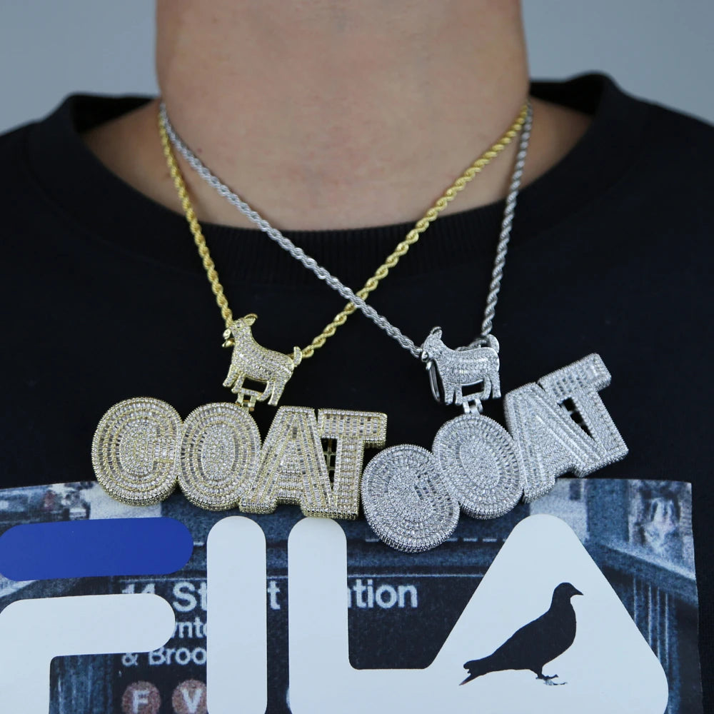 2022 New Animal Goat With Letter Initial Pendant Full Iced Out Bling 5A Cubic Zircon Necklace For Women Fashion Hiphop Jewelry