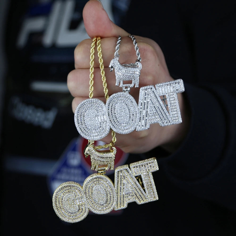 2022 New Animal Goat With Letter Initial Pendant Full Iced Out Bling 5A Cubic Zircon Necklace For Women Fashion Hiphop Jewelry