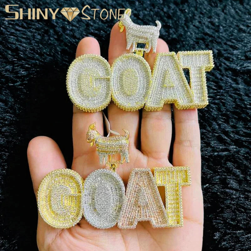 2022 New Animal Goat With Letter Initial Pendant Full Iced Out Bling 5A Cubic Zircon Necklace For Women Fashion Hiphop Jewelry