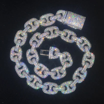 Hip Hop Jewelry 16MM CZ Miami Cuban Necklace Bling Iced Out Rapper Classic The Pig Nose Cuban Link Chain - HaaTFooT