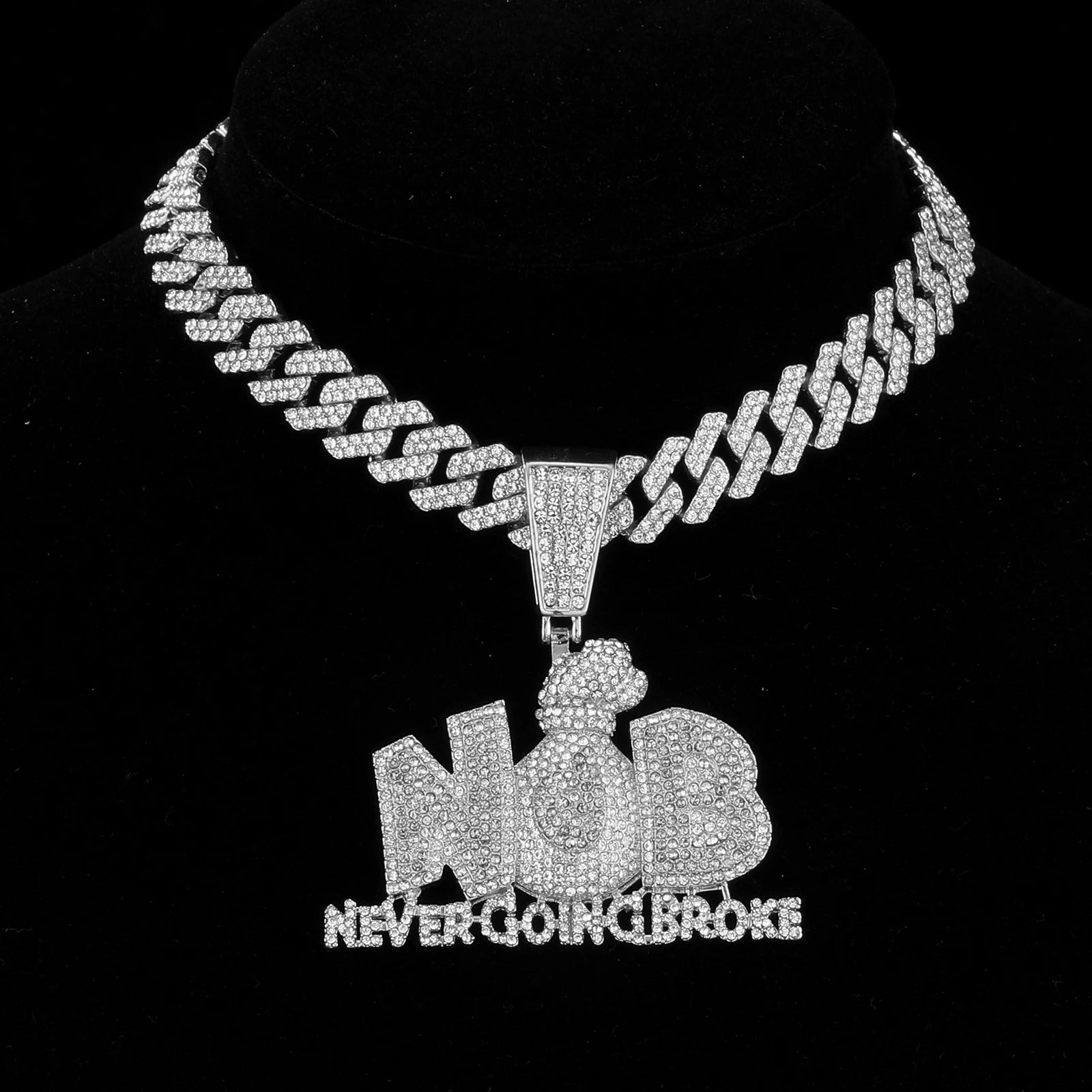 HIP Iced Out Letters Money Bags Pendants With 13mm Cuban Link Chain Rhinestone Necklaces For Men's Women Rapper Jewelry - HaaTFooT