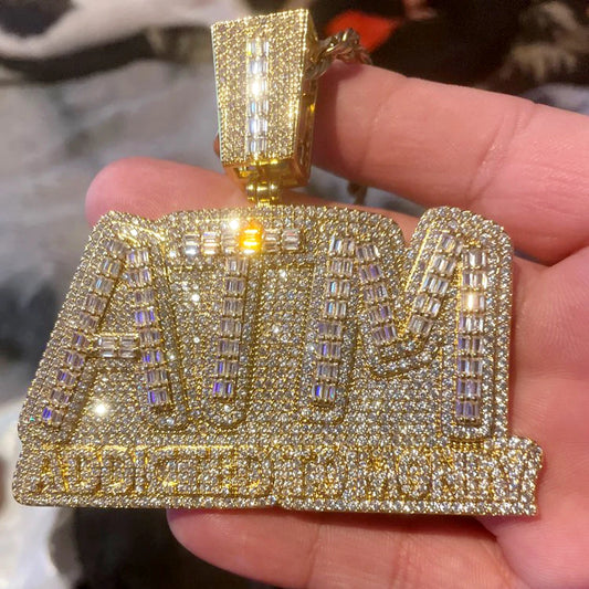 Iced Out Bling 5A CZ Letters ATM Addicted To Money Pendant Necklace 2 Colors Cubicz Zircon Men's HipHop 5mm Tennis Chain Jewelry