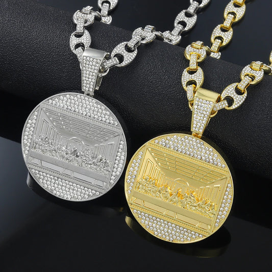 Delicate Shiny Last Supper Pendant Necklace Men's Jewelry Match Iced Out 13mm Cuban Link Fashion Men Hip Hop Style Women Gift