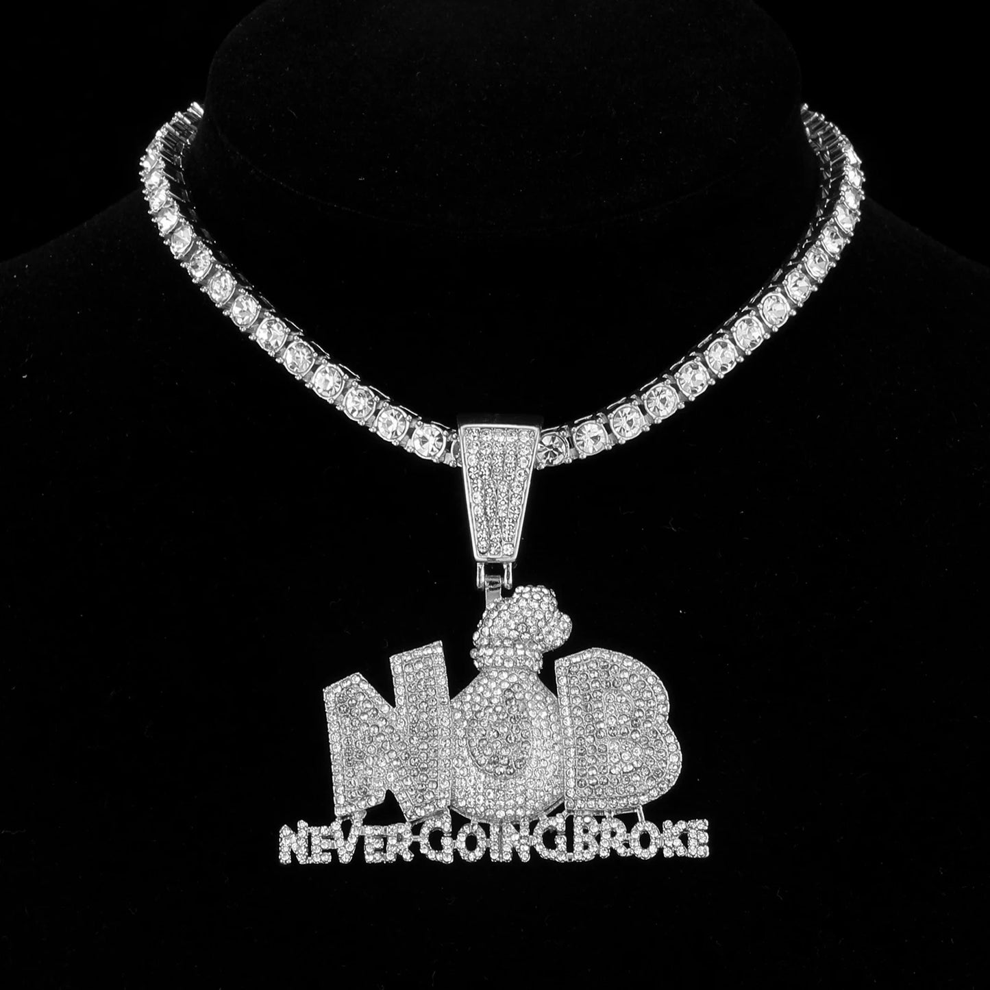 HIP Iced Out Letters Money Bags Pendants With 13mm Cuban Link Chain Rhinestone Necklaces For Men's Women Rapper Jewelry - HaaTFooT