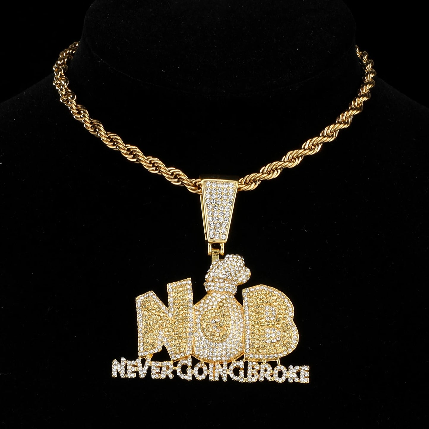 HIP Iced Out Letters Money Bags Pendants With 13mm Cuban Link Chain Rhinestone Necklaces For Men's Women Rapper Jewelry - HaaTFooT