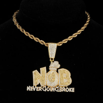 HIP Iced Out Letters Money Bags Pendants With 13mm Cuban Link Chain Rhinestone Necklaces For Men's Women Rapper Jewelry - HaaTFooT
