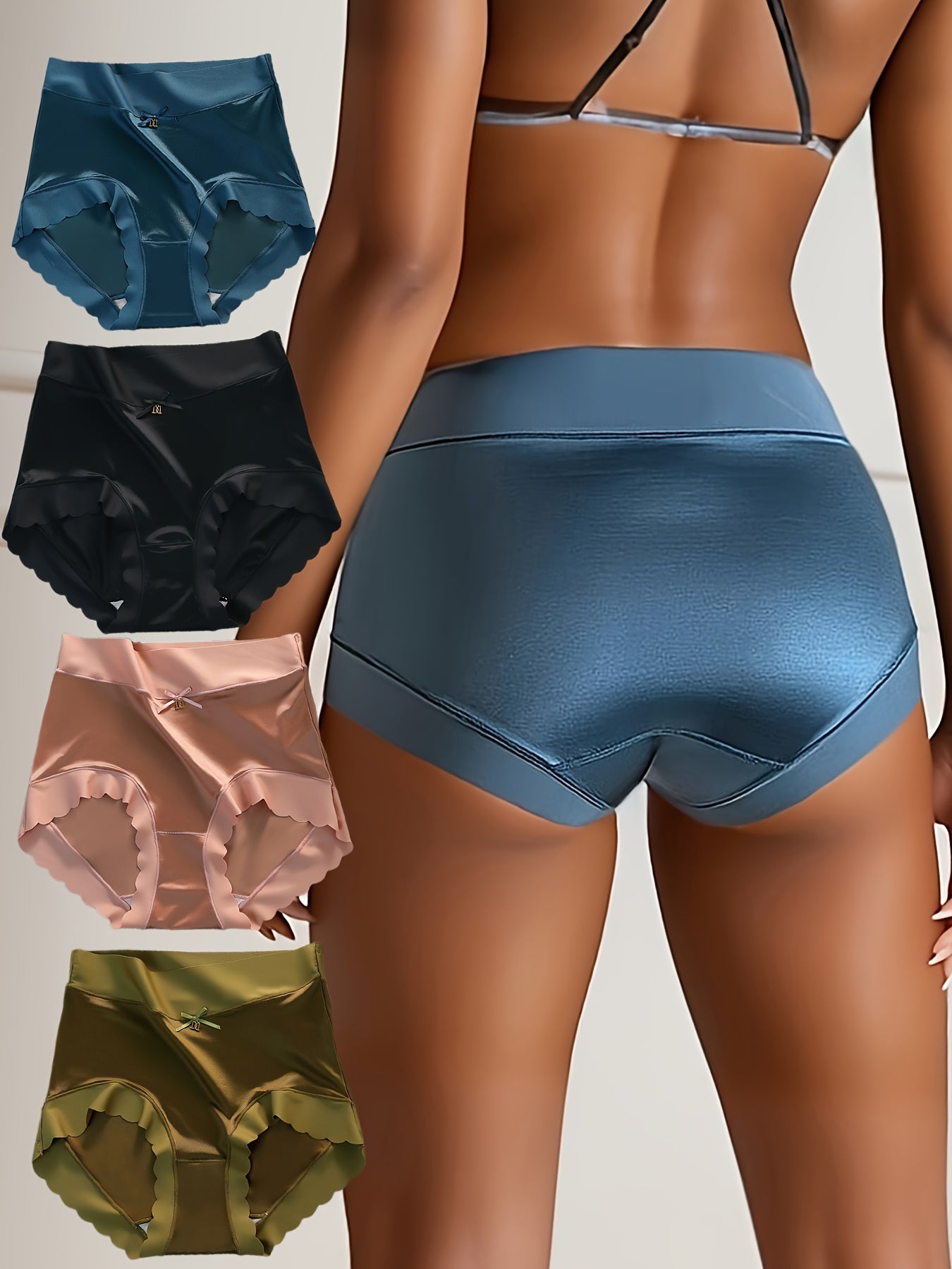 4pcs Seamless Satin Briefs, Sexy Comfy Breathable Stretchy Intimates Panties, Women's Lingerie & Underwear - HaaTFooT